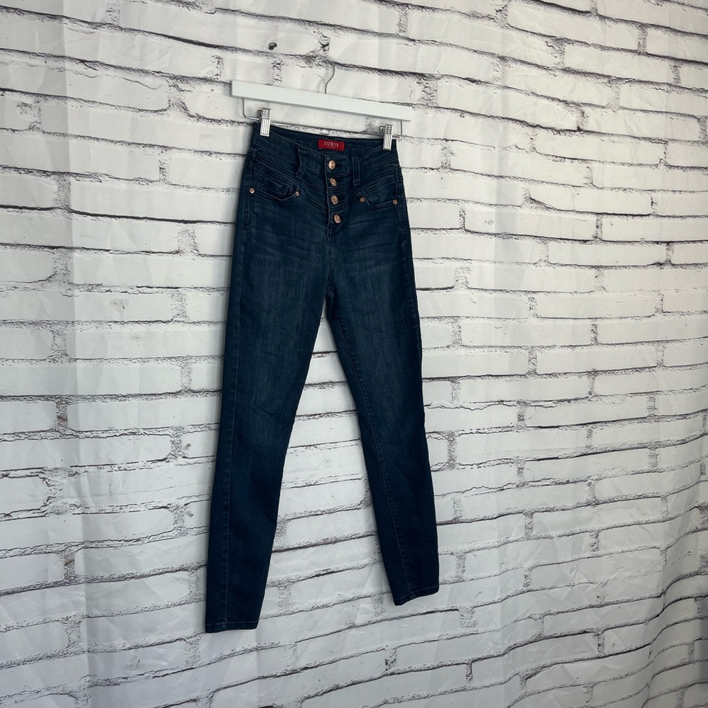 Guess High Rise Button Fly Skinny Jeans Dark Wash Women’s 25 Stretch Denim - Picture 3 of 17